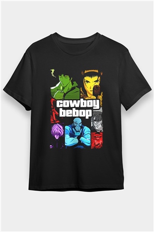 Cowboy Bebop Baskılı Unisex Siyah Tişört - Tshirt