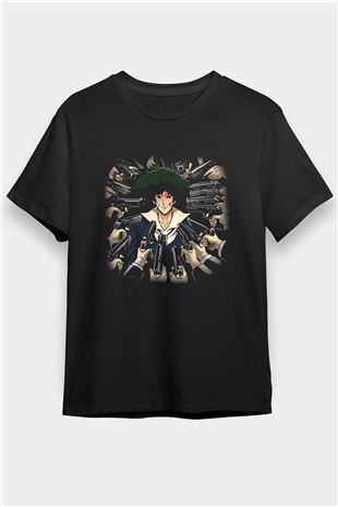 Cowboy Bebop Baskılı Unisex Siyah Tişört - Tshirt