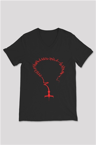 Cowboy Bebop Baskılı Unisex Siyah V Yaka Tişört - Tshirt