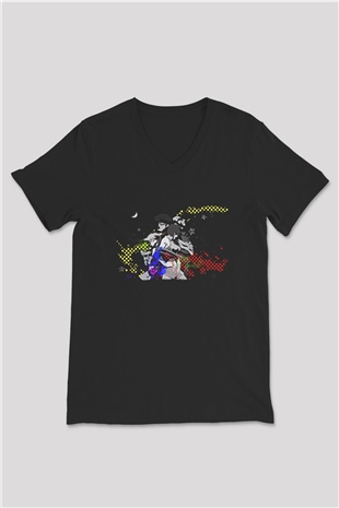 Cowboy Bebop Baskılı Unisex Siyah V Yaka Tişört - Tshirt