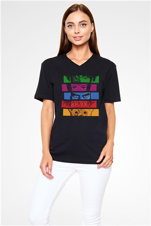 Cowboy Bebop Baskılı Unisex Siyah V Yaka Tişört - Tshirt