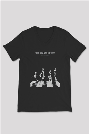 Cowboy Bebop Baskılı Unisex Siyah V Yaka Tişört - Tshirt