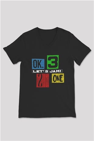 Cowboy Bebop Baskılı Unisex Siyah V Yaka Tişört - Tshirt