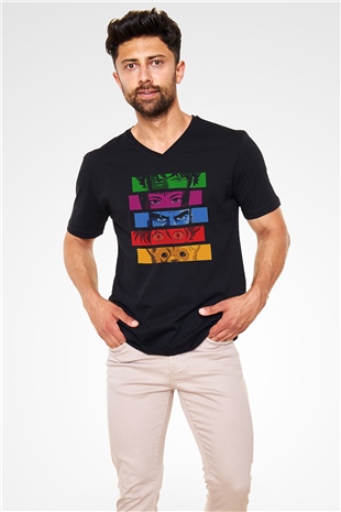 Cowboy Bebop Baskılı Unisex Siyah V Yaka Tişört - Tshirt