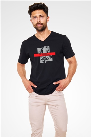 Cowboy Bebop Baskılı Unisex Siyah V Yaka Tişört - Tshirt