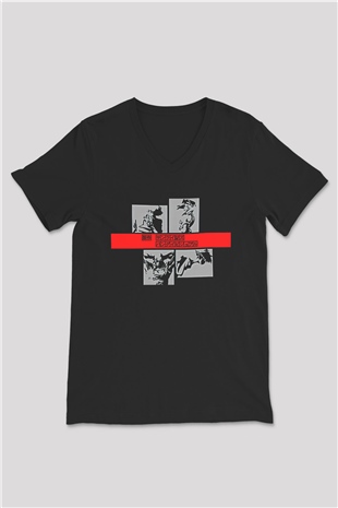 Cowboy Bebop Baskılı Unisex Siyah V Yaka Tişört - Tshirt