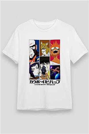 Cowboy Bebop Unisex Baskılı Beyaz Tişört - Tshirt