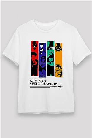 Cowboy Bebop Unisex Baskılı Beyaz Tişört - Tshirt