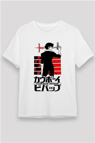 Cowboy Bebop Unisex Baskılı Beyaz Tişört - Tshirt
