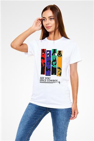 Cowboy Bebop Unisex Baskılı Beyaz Tişört - Tshirt