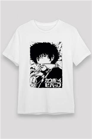 Cowboy Bebop Unisex Baskılı Beyaz Tişört - Tshirt