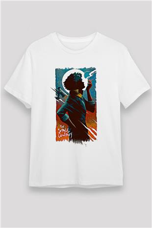 Cowboy Bebop Unisex Baskılı Beyaz Tişört - Tshirt