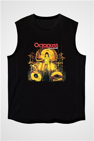 Cozy Powell Baskılı Unisex Siyah Kolsuz Tişört