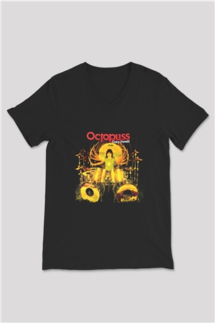 Cozy Powell Baskılı Unisex Siyah V Yaka Tişört