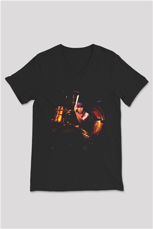 Cozy Powell Siyah Unisex V Yaka Tişört T-Shirt
