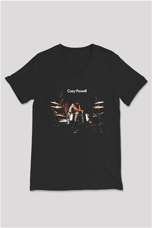 Cozy Powell Siyah Unisex V Yaka Tişört T-Shirt