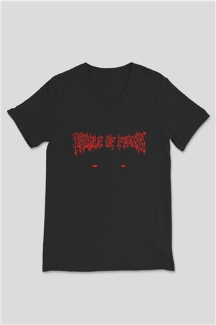 Cradle of filth Baskılı Unisex Siyah V Yaka Tişört - Tshirt