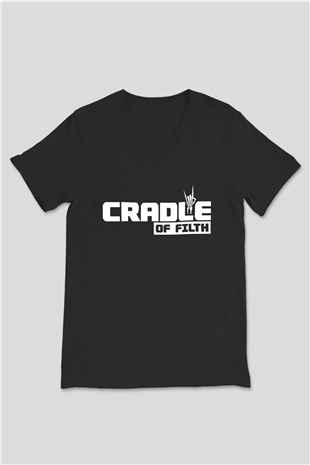 Cradle of filth Baskılı Unisex Siyah V Yaka Tişört - Tshirt