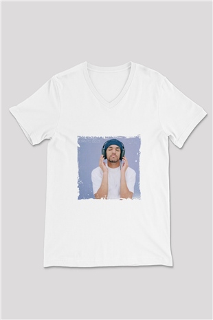 Craig David Baskılı Beyaz V Yaka Unisex Tişört