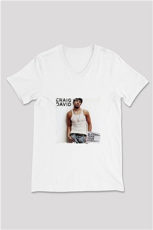 Craig David Baskılı Beyaz V Yaka Unisex Tişört