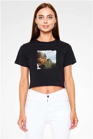 Craig David Baskılı Crop Top Siyah Kadın Tişört