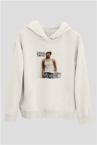 Craig David Baskılı Unisex Beyaz Kapüşonlu Sweatshirt