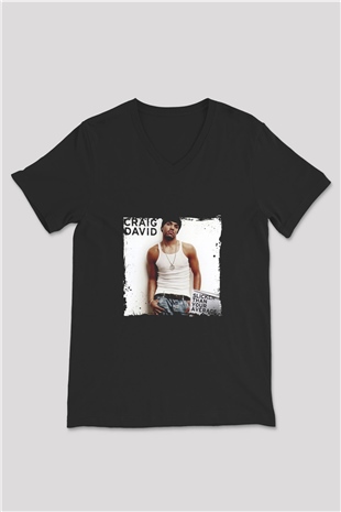 Craig David Baskılı Unisex Siyah V Yaka Tişört