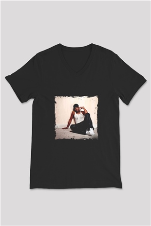 Craig David Baskılı Unisex Siyah V Yaka Tişört
