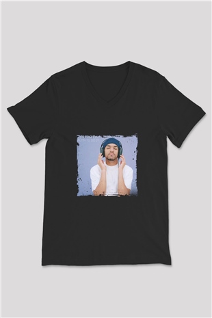 Craig David Baskılı Unisex Siyah V Yaka Tişört