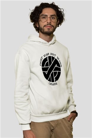 Crass Beyaz Unisex Kapşonlu Sweatshirt