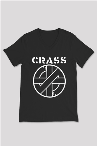 Crass Siyah Unisex V Yaka Tişört