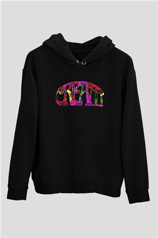Cream Baskılı Unisex Siyah Kapüşonlu Sweatshirt