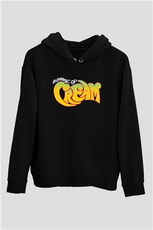 Cream Baskılı Unisex Siyah Kapüşonlu Sweatshirt