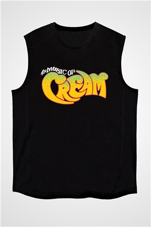 Cream Baskılı Unisex Siyah Kolsuz Tişört - Tshirt