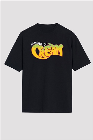 Cream Baskılı Unisex Siyah Oversize Tişört - Tshirt