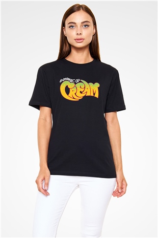 Cream Baskılı Unisex Siyah Tişört - Tshirt