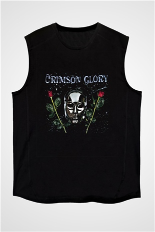 Crimson Glory Baskılı Unisex Siyah Kolsuz Tişört