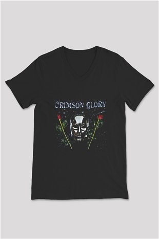 Crimson Glory Baskılı Unisex Siyah V Yaka Tişört