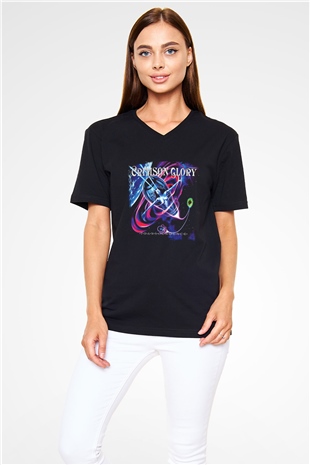 Crimson Glory Baskılı Unisex Siyah V Yaka Tişört