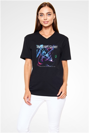 Crimson Glory Siyah Unisex V Yaka Tişört T-Shirt