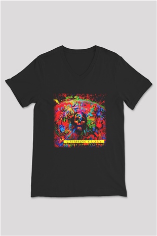 Crimson Glory Siyah Unisex V Yaka Tişört T-Shirt