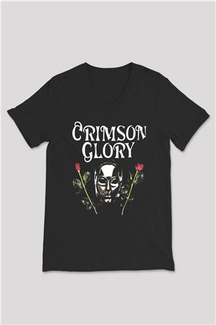 Crimson Glory Siyah Unisex V Yaka Tişört