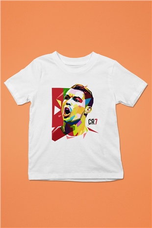 Cristiano Ronaldo Baskılı Beyaz Unisex Çocuk Tişört