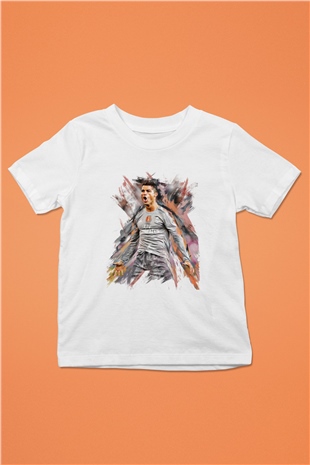 Cristiano Ronaldo Baskılı Beyaz Unisex Çocuk Tişört