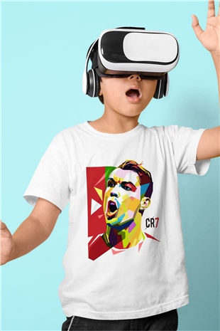 Cristiano Ronaldo Baskılı Beyaz Unisex Çocuk Tişört