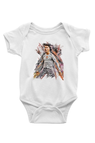Cristiano Ronaldo Baskılı Beyaz Unisex Bebek Body - Zıbın