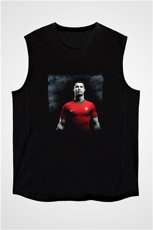 Cristiano Ronaldo Baskılı Unisex Siyah Kolsuz Tişört