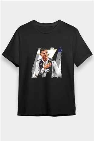 Cristiano Ronaldo Baskılı Unisex Siyah Tişört