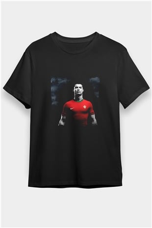 Cristiano Ronaldo Baskılı Unisex Siyah Tişört