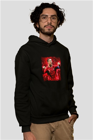Cristiano Ronaldo Baskılı Unisex Siyah Hoodie